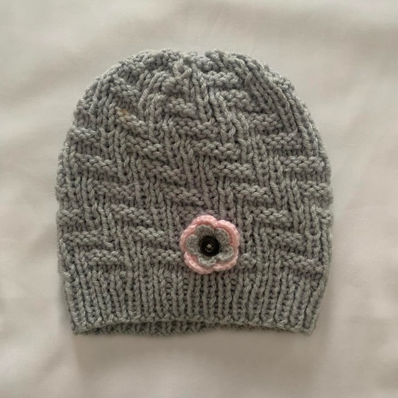 Handmade Accessories - handmade crochet gray beanie with pink flower